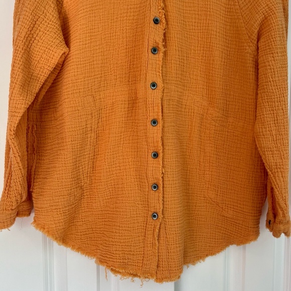 Cherry Cloth Orange Frayed Bohemian 100% Cotton Gauze Button Down Shirt Size M - Picture 4 of 11